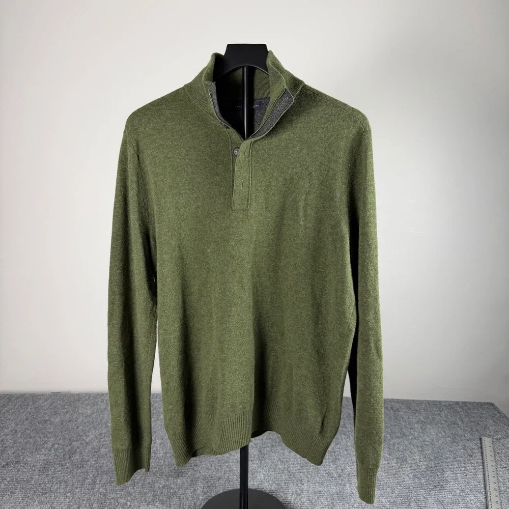 Banana Republic Mens Tall L Green 100% Merino Wool Quarter Zip Button Sweater